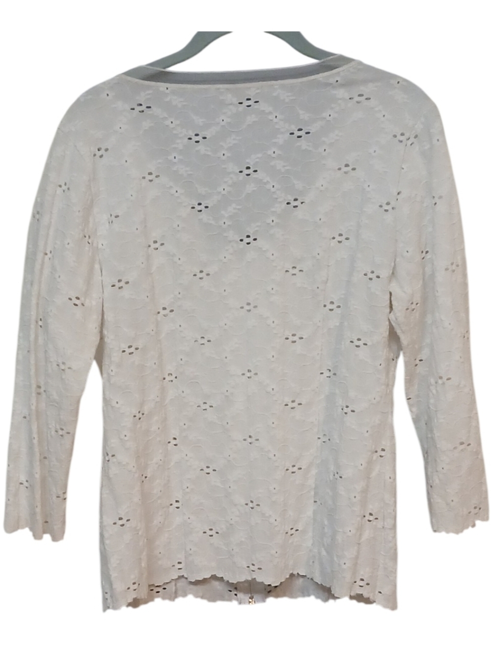 Papillon Blanc - White Floral Embroidered Jacket, 3/4 Sleeve, Full Zipper,... - Picture 9 of 11